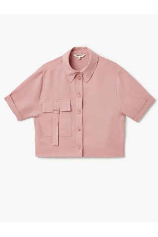 Koton Modal Kumaş Kısa Kollu Cep Detaylı Crop Gömlek Rose 5sak60261pw Pembe