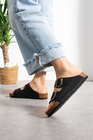 Stwenn Çift Tokalı Ortopedik Taban Terlik Unisex Günlük Rahat Kaymaz Taban Yazlık Sandalet Siyah