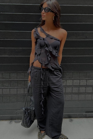 Madmext Siyah Beli Büzgülü Wide Leg Kumaş Pantolon Mg1950-siyah Siyah