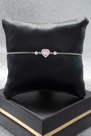 Pembe Kalp Tasarımlı 925 Ayar Gümüş Kadın Ayarlanabilir Bileklik - Gümüş
