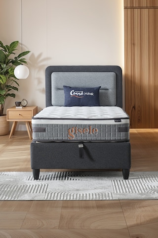 Gisela Tek Kişilik Sandıklı Baza + Full Ortopedik Antibakteriyel Pedli Yatak + Başlık 3 Lü Set 90 x 190