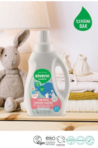 Siveno %100 Doğal Bebek Çamaşır Sabunu Kendinden Yumuşatıcılı Bitkisel Deterjan Konsantre Vegan 750 ml
