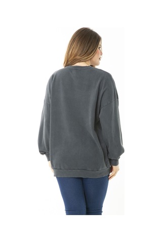 Şans Kadın Büyük Beden Füme Dijital Baskılı Sweatshirt 65n37159-füme Füme