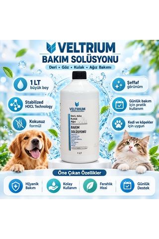 Veltrium Kedi Köpek Göz Çevresi, Kulak Ve Pati Temizliği 1 Lt. - Alkolsüz Hipokloröz İçerikli