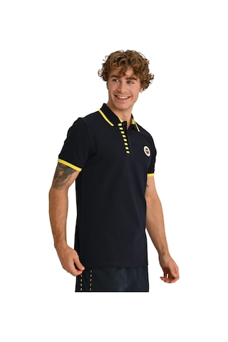 Fenerium Fenerbahçe Lisanslı Erkek Tribün Çubuklu Detaylı Polo T-shirt Uv Kutu Hediyeli Lacivert - Beyaz