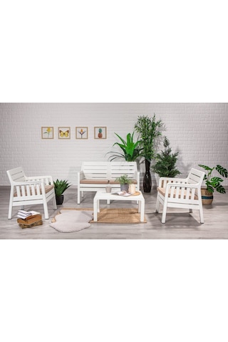 Lara 2+1+1 S Bahçe Balkon Teras Oturma Grubu Minderli - Beyaz