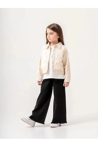 Kız Çocuk İkili T-shirt Ceket Takım-15514 Bej