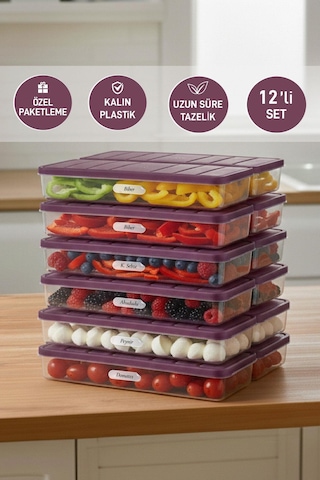 Selka Home 12 Adet 1 Lt. Nora Organizer Buzdolabı Buzluk Düzenleyici Saklama Kabı