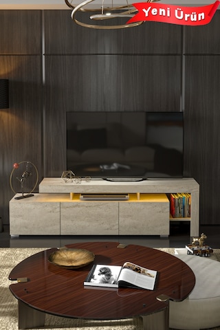 Luma Led Işıklı Tv Ünitesi Traverten