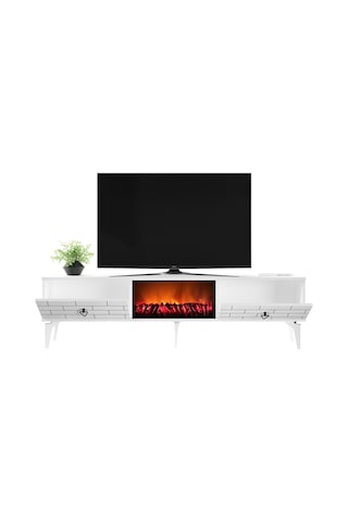 Volcanos Şömineli Tv Sehpası Tv Ünitesi Beyaz