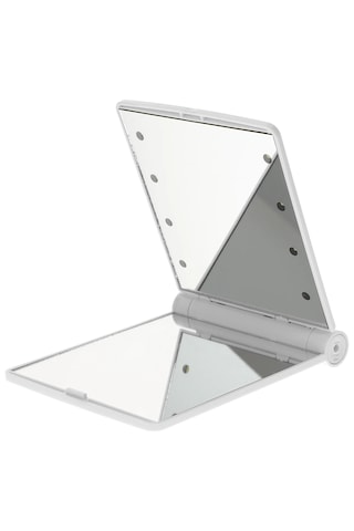 Techtic Katlanır Mini Işıklı Makyaj Aynası Cep Çanta Aynası 8 Led Pilli 23a 12v Pil Dahildir Beyaz