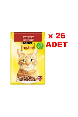 Purina Friskies Sığır Etli Soslu Pouch Yetişkin Kedi Yaş Maması 26 x 85 G