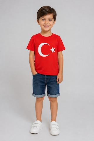 Eray Alp Kids Unisex Çocuk Kırmızı Türk Bayrağı Baskılı Tişört Yazlık Günlük Model