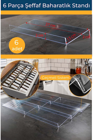 Mienda Home 6 Parça Pleksi-şeffaf Baharatlık Standı Çekmece İçi Düzenleyici Organizer-mhydkplx6 Şeffaf