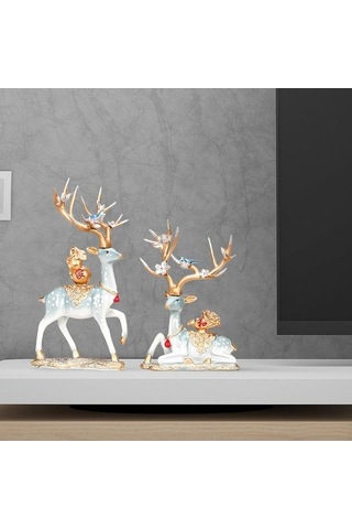 Opulentliving Şömine Yatak Odası Dekor Geyik Heykelleri 14x26cm 14x20cm Reçine 14cmx26cm 14cmx20cm