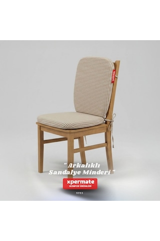 Pötikare Sırtlıklı Sandalye Minderi 42x42 Fermuarlı Yıkanabilir Kılıf Bağcıklı Minder Standart Fit Bej