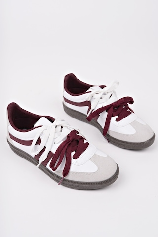 Muggo Retro Çift Bağcıklı Günlük Kadın Sneaker Spor Ayakkabı Bordo - Beyaz