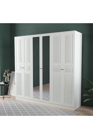 Nil 6 Kapaklı Eko Bazalı Gardırop - Mdf Kapak Beyaz