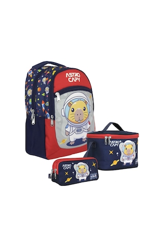 Capybara Erkek Çocuk - Lacivert - Kırmızı İlkokul Üçlü Çanta Seti - Setcpb5227a Çok Renkli