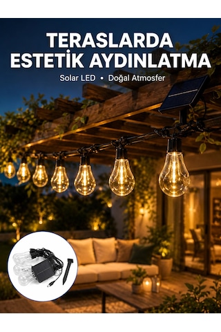 Mey İthalat Güneş Enerjili Led Ampul Zincir Işık Sıcak Beyaz Dekoratif Bahçe Aydınlatması Belirtilmemiş