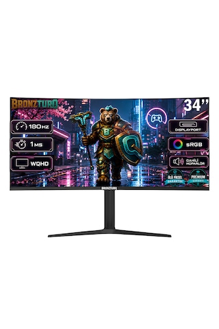 Bronzturq 34" 180hz 1 Ms Dp + Hdmı Wqhd 3440x1440 Kavisli Monitör Btq340wqhd-a