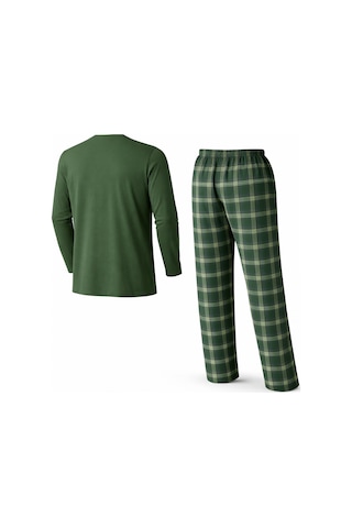 Mutlu City Erkek Mevsimlik Uzun Kollu 3 Düğmeli Ekose Alt Pijama Takımı 16652 Haki