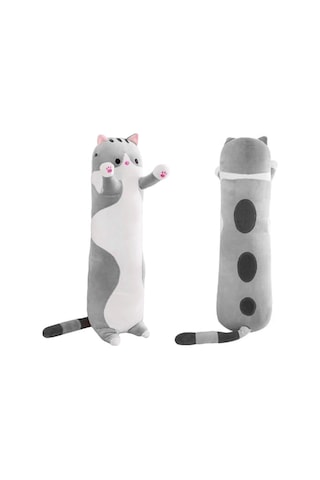Youmex Gri Kedi Şekilli Yumuşak Yastık Oyuncak 70 Cm Yumuşak Pamuk Doldurma 女友及儿童 Hediyelik Peluş Oyuncağı Gri