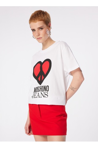 Moschino Jeans Beyaz Kadın Baskılı T-shirt 241k1j0710