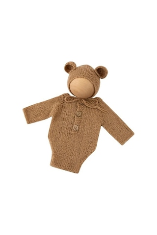 Besthome1 Yeni Born Bebek Ayı Şapka Romper İçin El Yapımı Photoshoot Örtü Bonnet Bodysuit Krem Sarı Krem Sarı Krem - Sarı