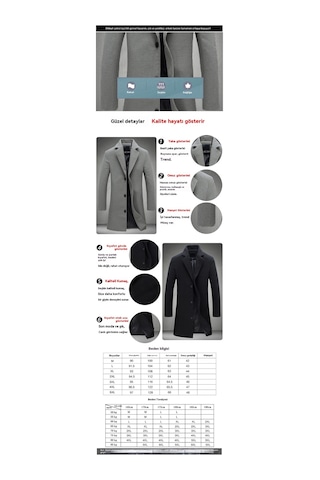 Erkekler İçin Orta Boy Yün Palto Koyu Gri