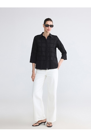 Lcw Everyday Siyah Kare Nakışlı Kadın Gömlek