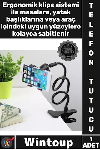 Telefontutucu Spiral Gövdeli Esnek Masaüstü Konforlu Akrobat Telefon Tutucu Oynar Başlıklı Siyah