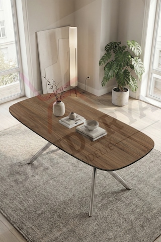Sanderya Nova Serisi Sabit Krom Ayaklı Ceviz 85x170 Mutfak Salon Masası Krom - Ceviz