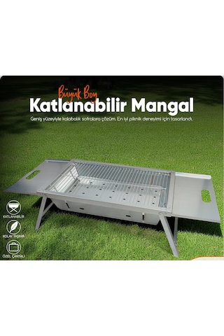Miraç 55x35cm Katlanır Mangal Çantalı Lazer Kesim Büyük Boy Gri