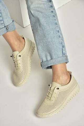 Fox Shoes Y555705103 Bej Hakiki Deri Comfort Ortopedik Taban Kadın Ayakkabı Bej