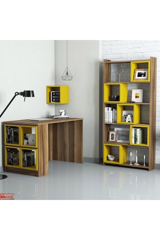 Variant Box Kitaplık Ve Çalışma Masası Takımı - Ceviz / Sarı