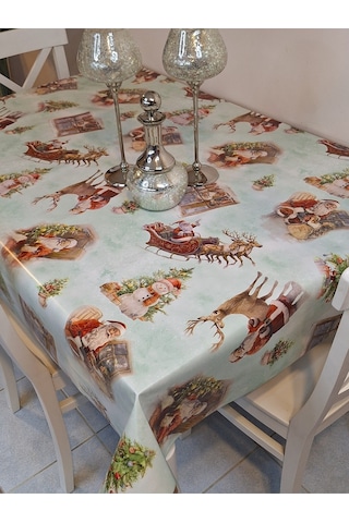 Yeni Yıl Desenli Elyaflı Pvc Masa Örtüsü Silinebilir Ve Su Geçirmez Muşamba Yeşil