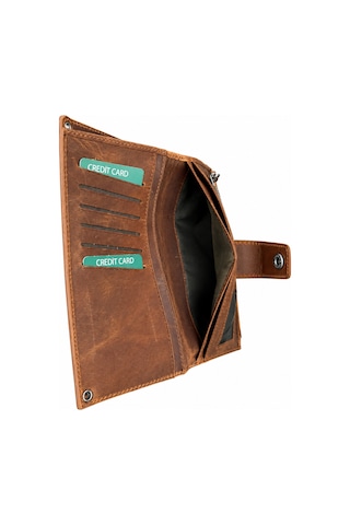 Alphaclub Bag Crazy Horse Hakiki Deri Fermuarlı Çok Bölmeli El Cüzdanı Taba