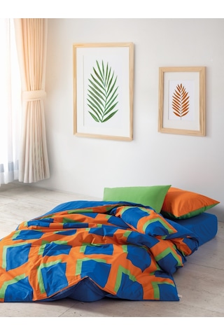 Cozy Home Popping Colors Tek Kişilik Lastikli Çarşaflı Nevresim Takımı Venus Mavi