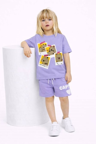 Miniko Kids Kız Çocuk Capybara Modelli Pamul Şortlu Takım Lila