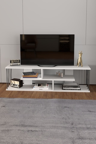 Tv Sehpası Tv Ünitesi Raflı 140 Cm Gzd Beyaz Beyaz