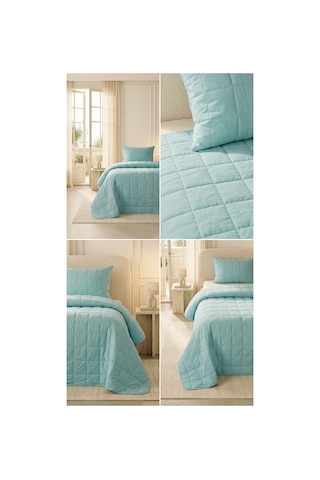 Ocean Home Textile %100 Pamuk Kumaş Kapitoneli Mint Çok Amaçlı Tek Kişilik Yatak Örtüsü Seti 1 Adet 180 X 230 / 1 Adet 50 X 70 Cm