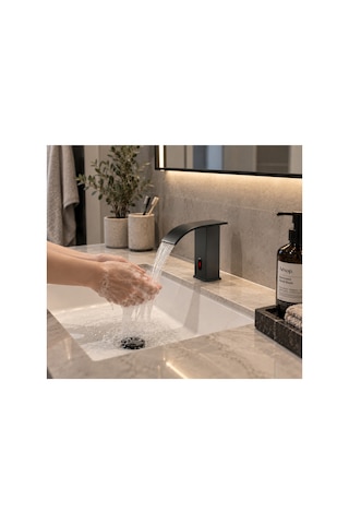 Rena Design Fotoselli Sensörlü Siyah Kare Lavabo Bataryasi Temassiz Otomatik Tasarruflu Modern Musluk