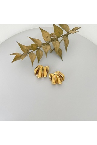 Asimetrik Dalgalı Gold Kararmaz Çelik Küpe Gold