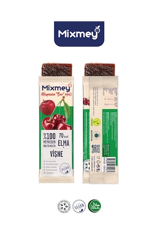 Vişne Meyve Barı 18 Adet Atıştırmalıklar Vegan, Glutensiz, Koruyucusuz 20gr X 18 Adet