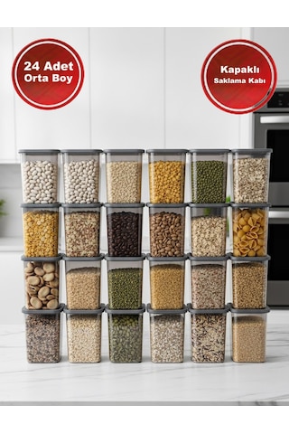 24'lü Orta Boy Set Premium Saklama Kabı Şeffaf - Gri
