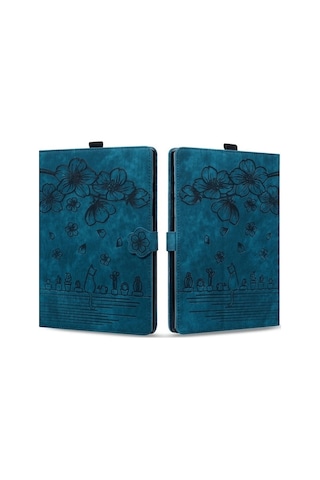 Suofeng Kindle Scribe 10.2" 2022 İçin Deri Korumalı Kılıf - Basılı Kart Tutucu Ve Stand Özellikli Mavi Tablet Kılıfı