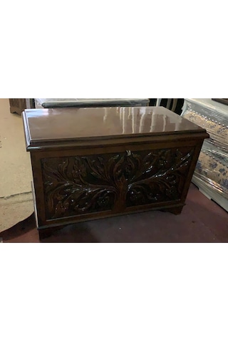 Ankara Mobilya Ahşap Kayın El Oymalı Kilitli Parlak Çeyiz Sandığı