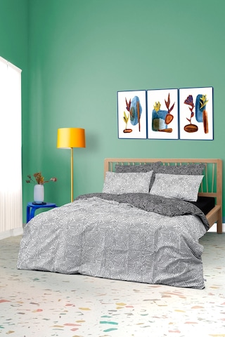 Cozy Home Mono Çift Kişilik Lastikli Çarşaflı Nevresim Takımı Maze Siyah Siyah
