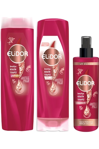 Elidor Brezilya Keratin Terapisi Şampuan 400 ML + Serum Bakım Kremi 350 ML + Sıvı Saç Bakım Sütü 200 ML
